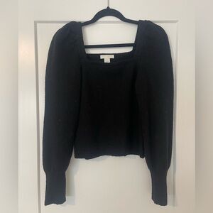 H&M Black Puff Sleeve Square Neck Sweater